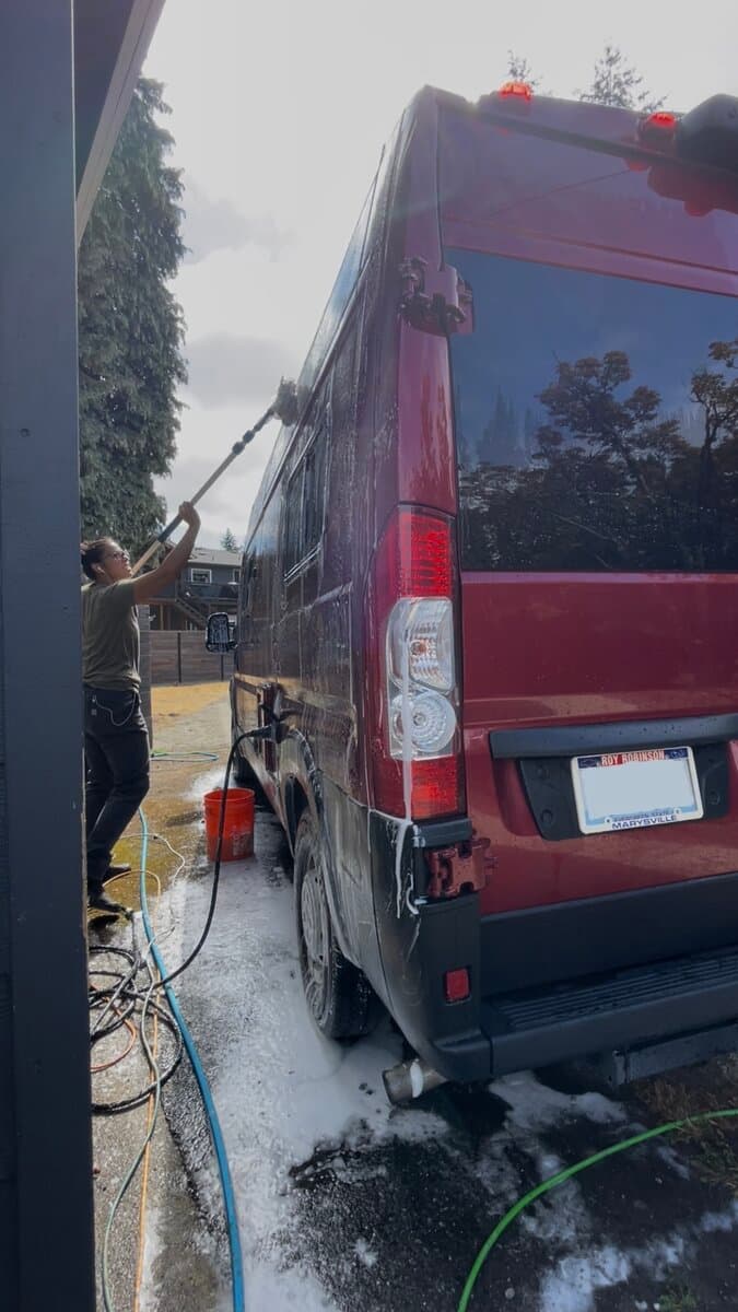 Washing the exterior of a camper van