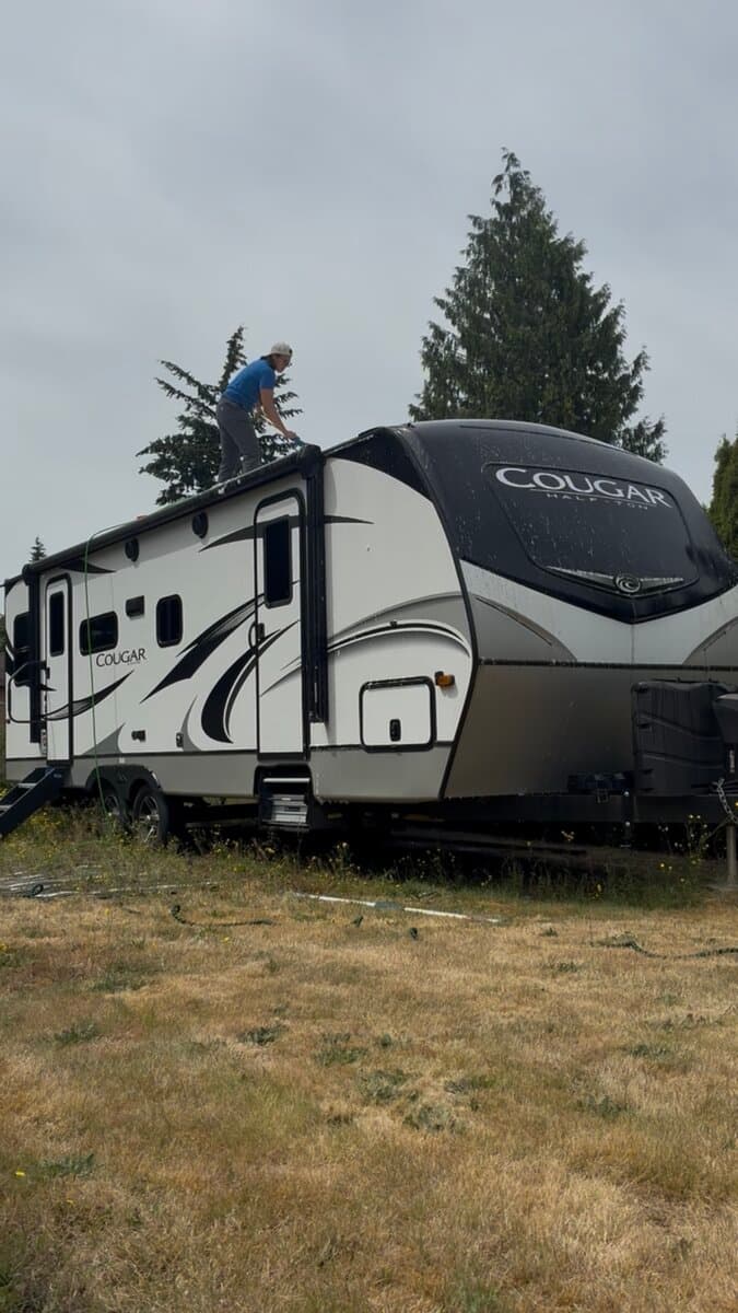 Cleaning an RV roof from the top
