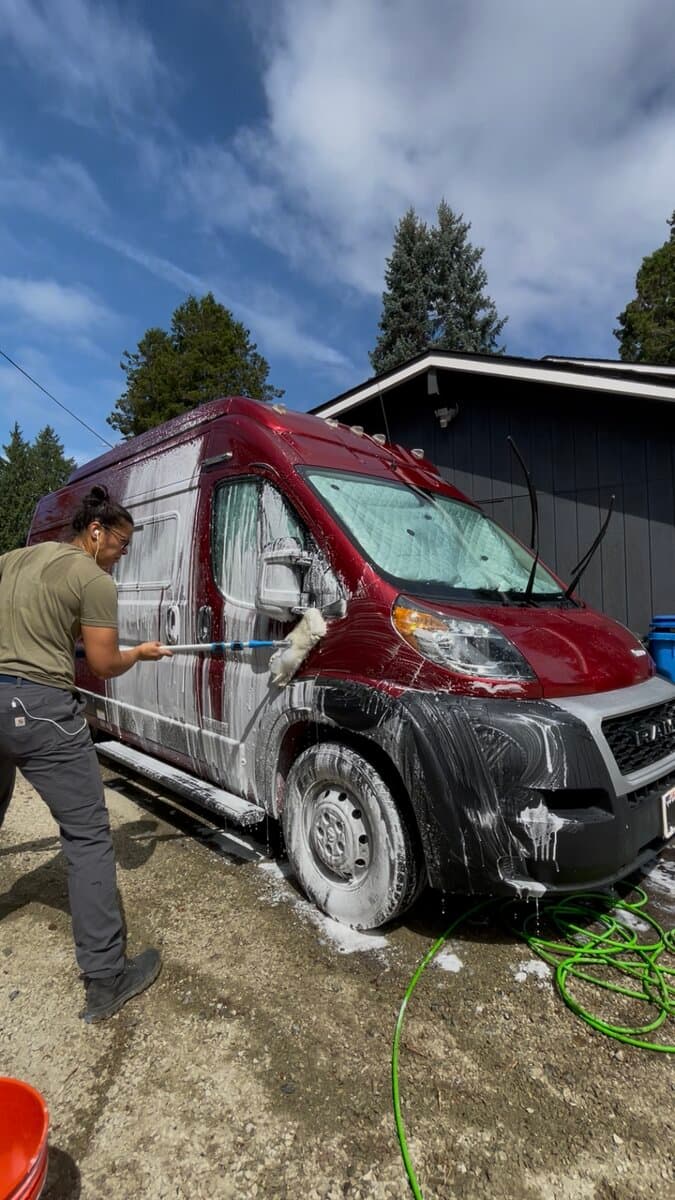 RV being washed and waxed by Hula Girl RV Care